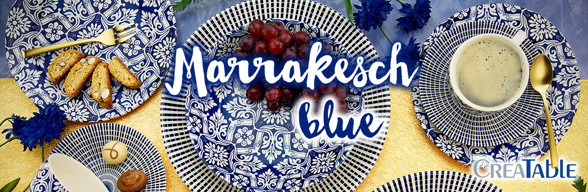     Kombiservice Marrakesch, blau/weiß (1 Set, 30-teilig)