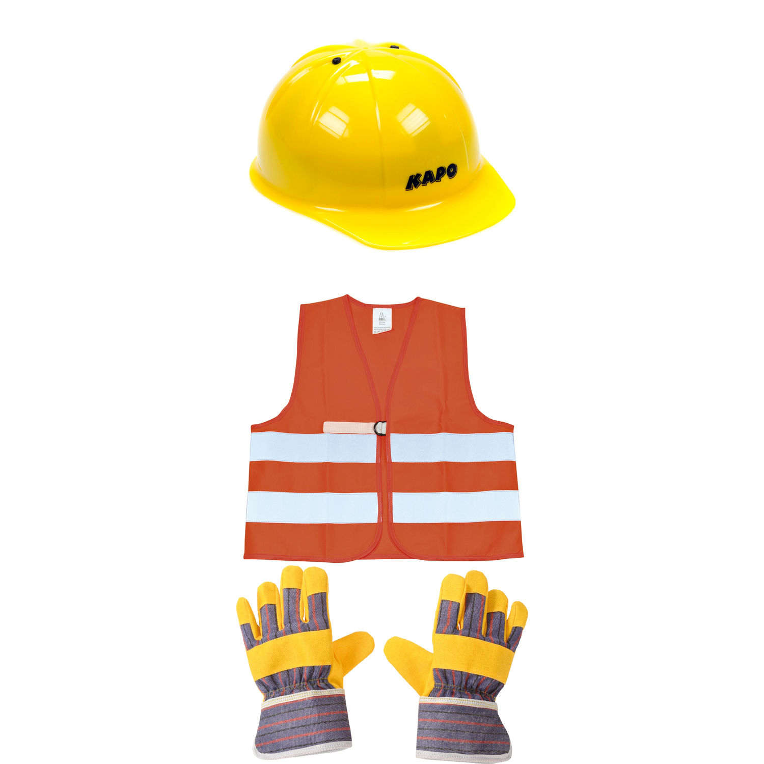 EDUPLAY Bauhelm & Warnweste & Handschuhe für Kinder, gelb/orange (1 Set,  4-teilig)