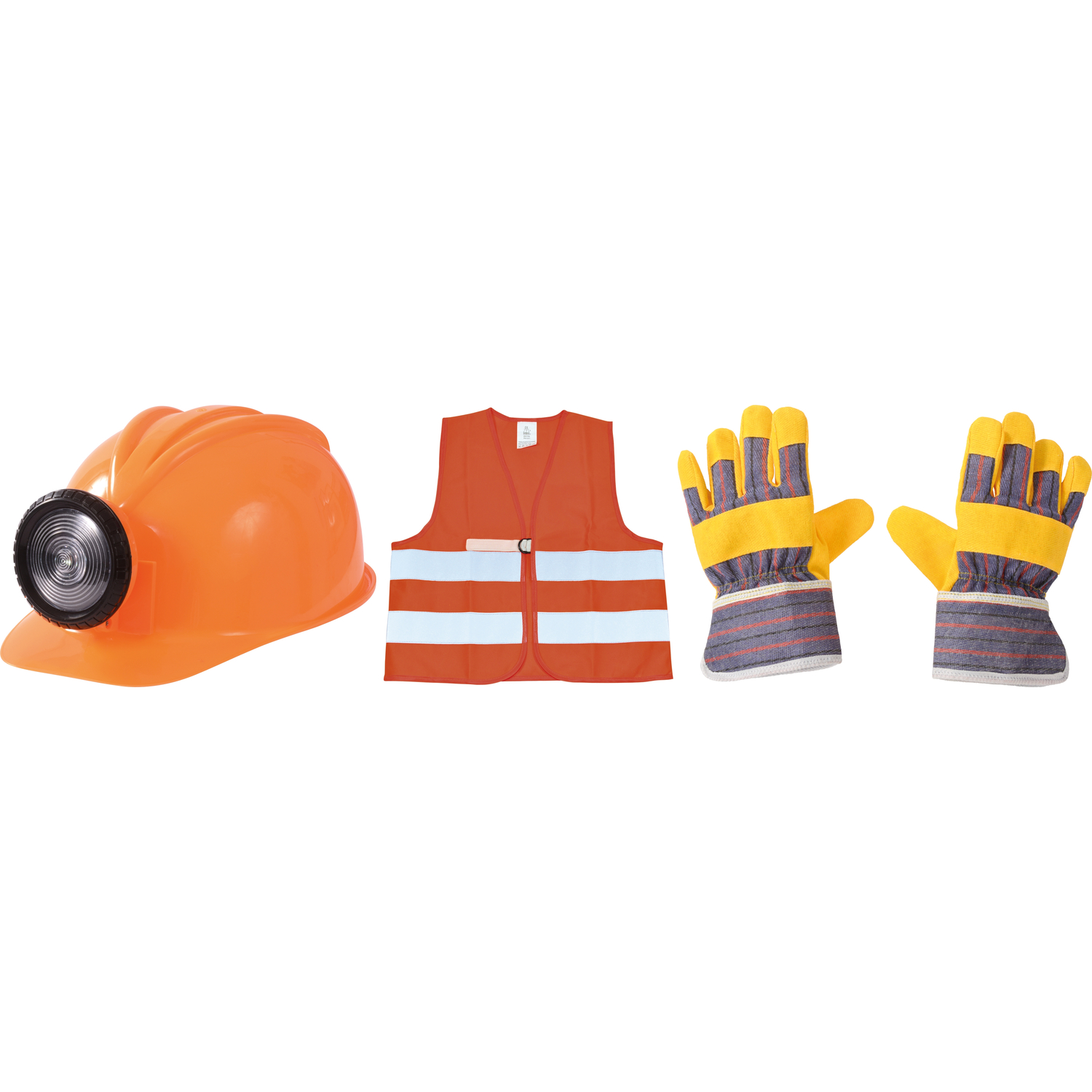 EDUPLAY Bauhelm & Warnweste & Handschuhe, orange (1 Set, 4-teilig
