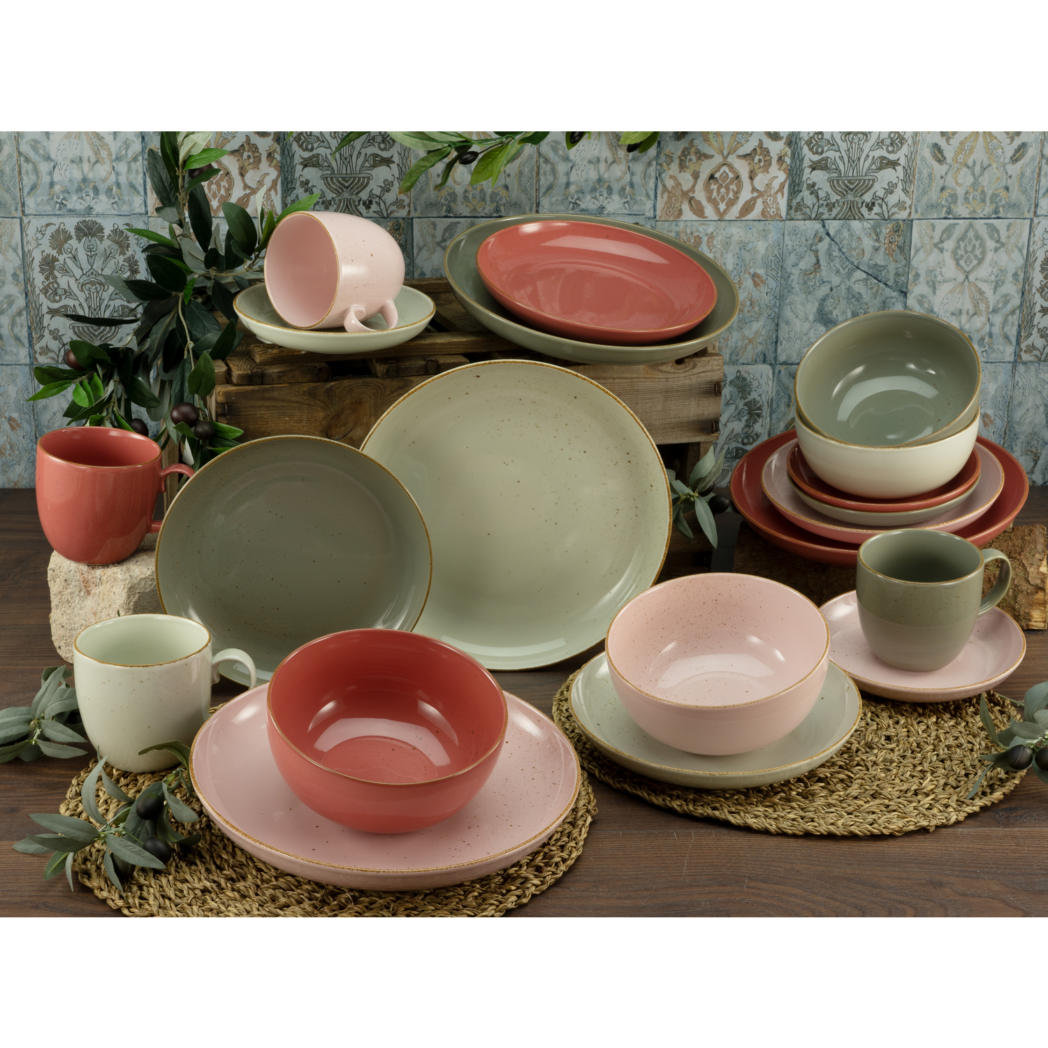 CreaTable, 23581, Serie GIARDINO - TWO, 10-teiliges Geschirrset für 2 Personen, Kombiservice aus Porzellan, spülmaschinen- und mikrowellengeeignet, Made in Europe