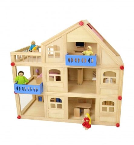 Puppenhaus aus Holz mit 3 Etagen