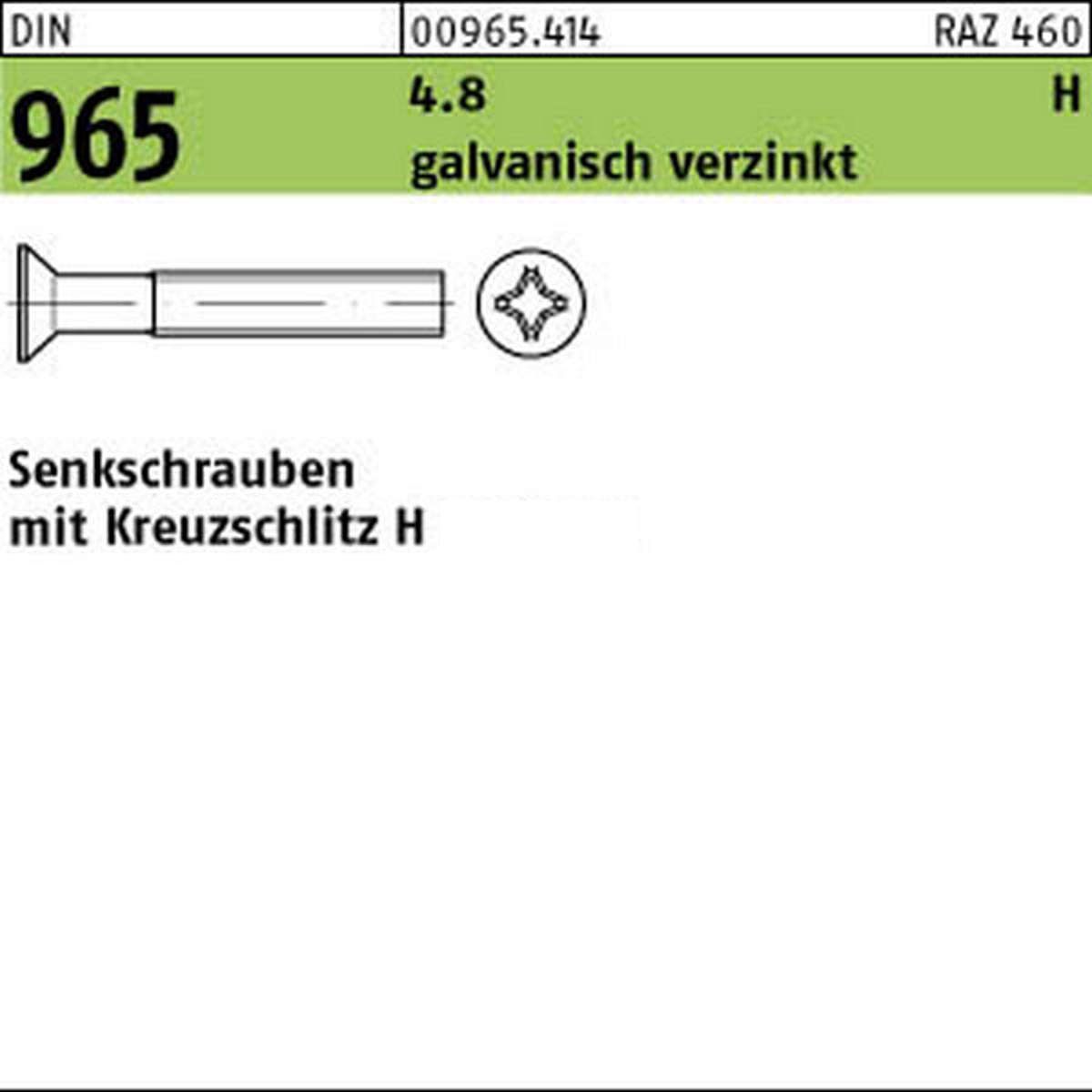 M 5 DIN 965 4.8 verzinkt Senkschrauben mit Kreuzschlitz H