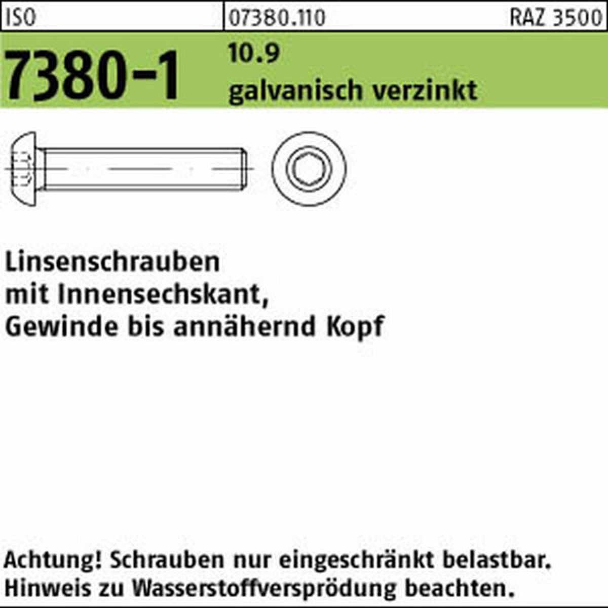 M10 ISO 7380-1 10.9 verzinkt Linsenschrauben mit Innensechskant | 