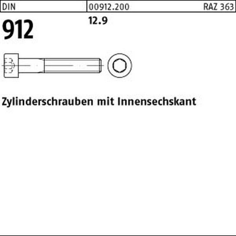 DIN 912/ISO 12474 Zylinderschraube Feingewinde Stahl 12.9 Verz. - M10x1,25 X 20 Mm 5 Stück