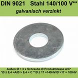 10x Große Unterlegscheiben M8 - DIN 9021 Verzinkt Stahl