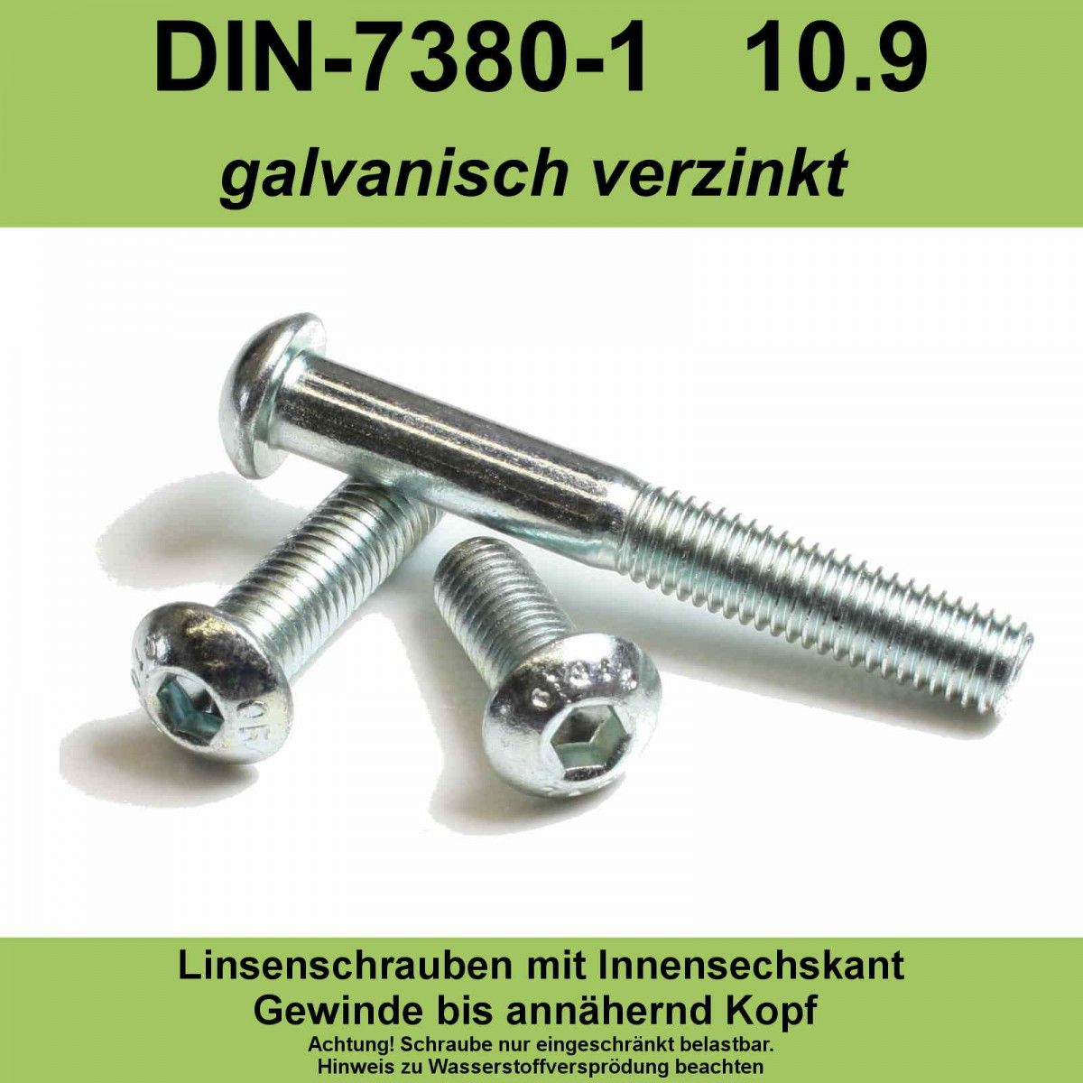 M6 Linsenkopfschrauben mit Innensechskant 10.9 verzinkt ISO 7380 -1 Linsen ISK