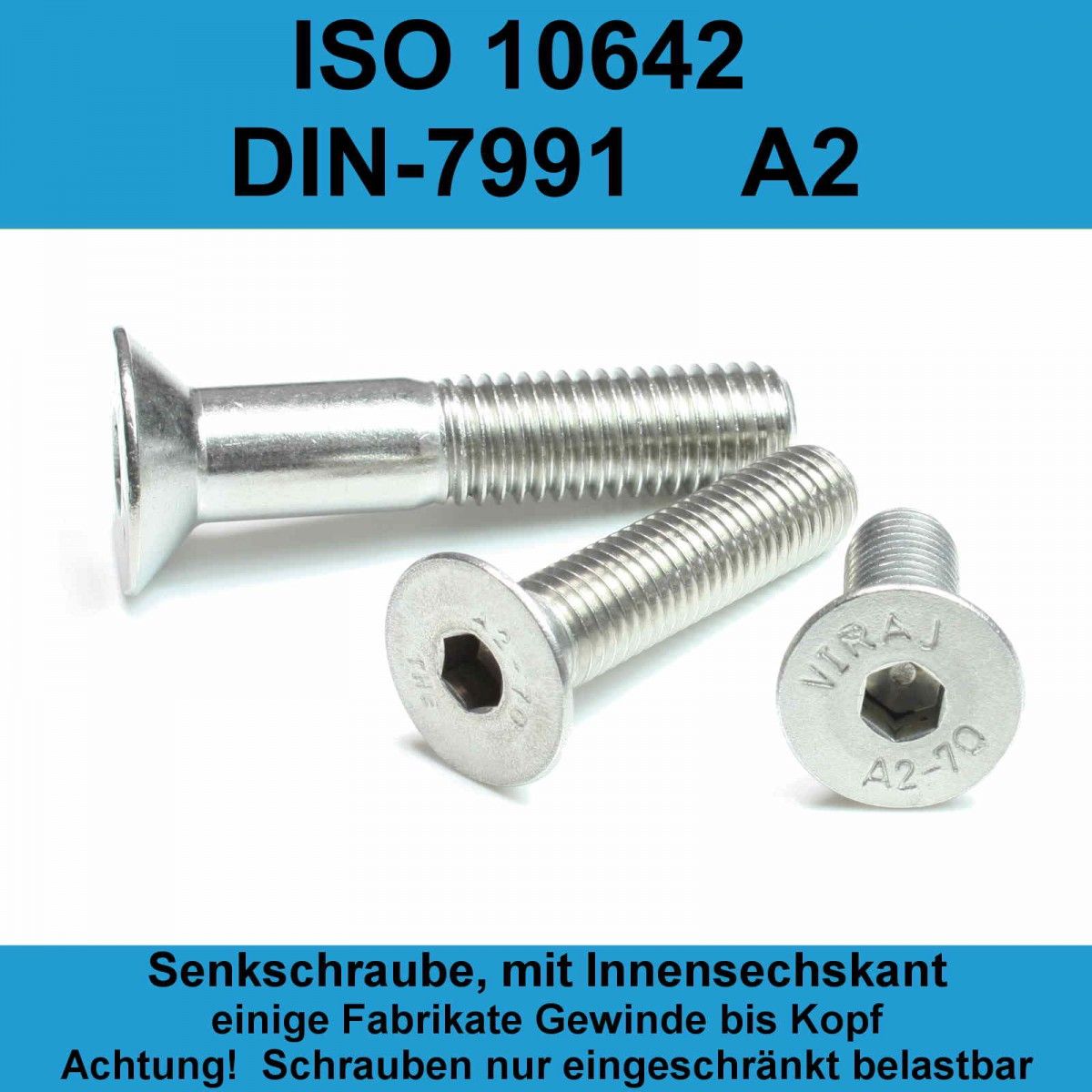 M4 Senkkopfschrauben Din 7991 Innensechskant Edelstahl A2 V2a ...