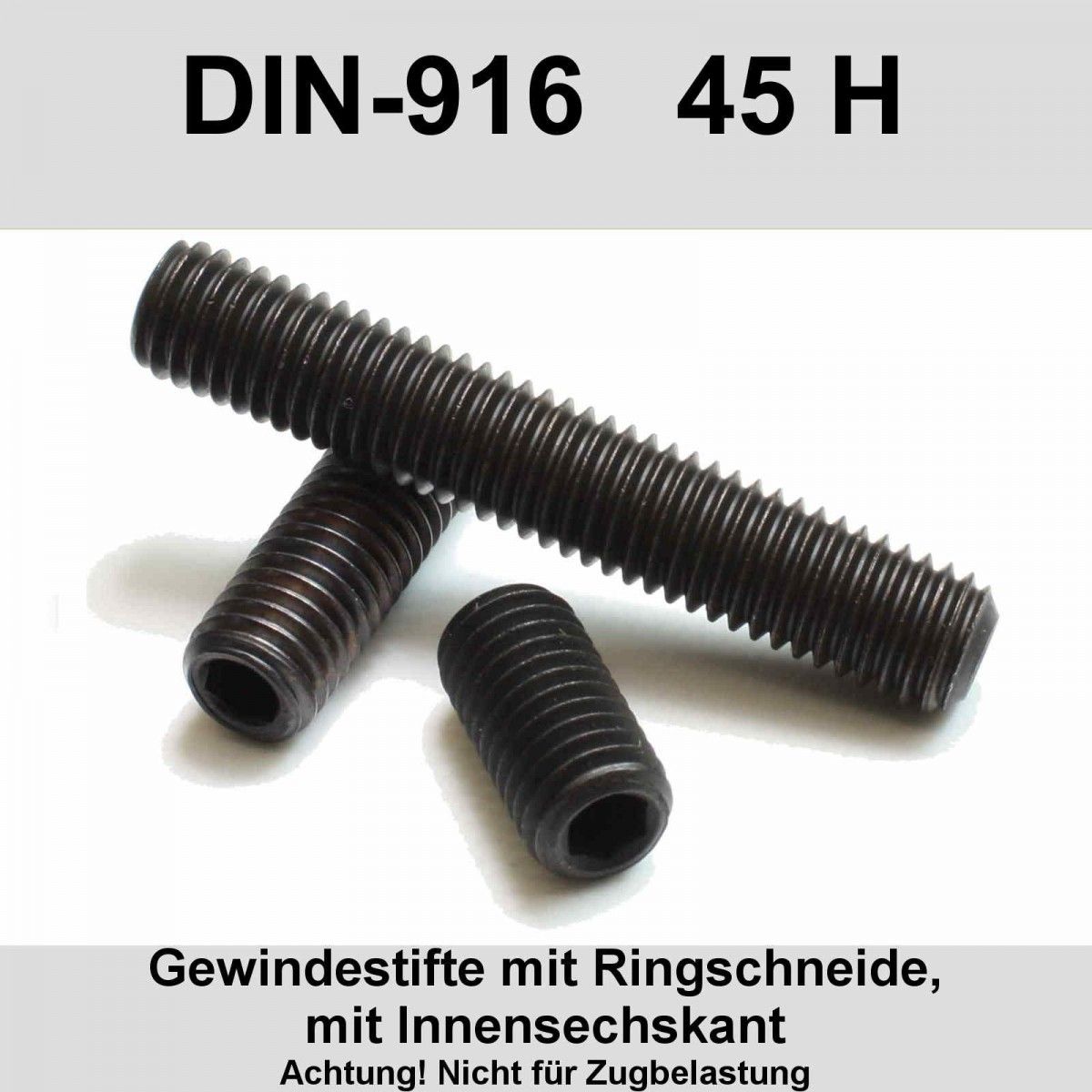 M20 DIN 916 Madenschrauben – Gewindestifte Mit Ringschneide, Innensechskant, Blank 45H, ISO 4029, Wählbare Länge & Menge