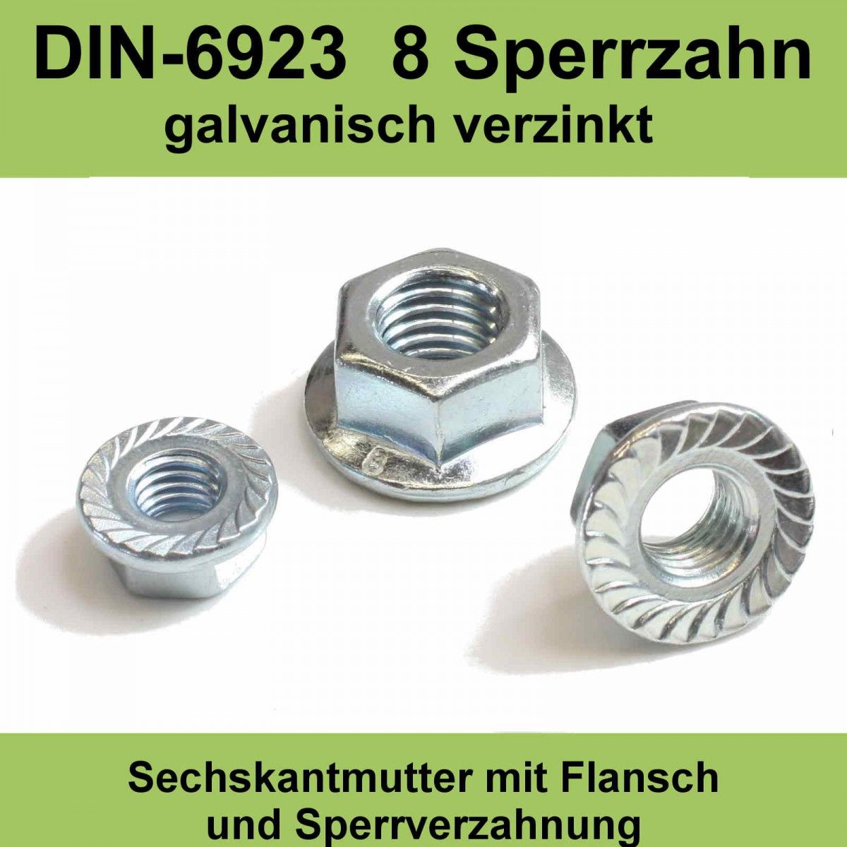 M6 DIN 6923 verzinkte Sechskant Flansch Muttern mit Sperrzahn Bund Mutter  8.