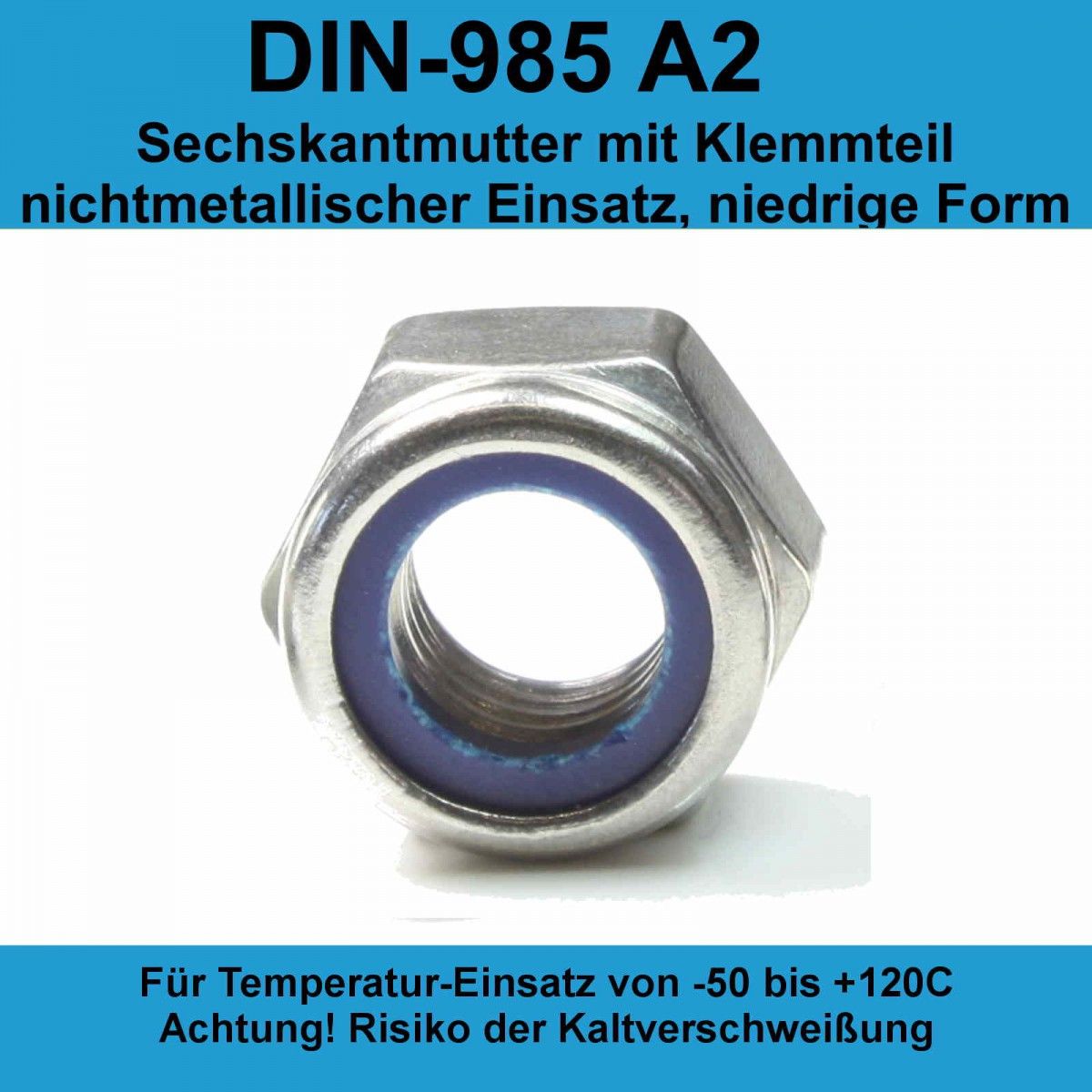 M20 DIN 985 Sicherungsmuttern A2 Edelstahl selbstsichernde Stopmutter 20-500 St