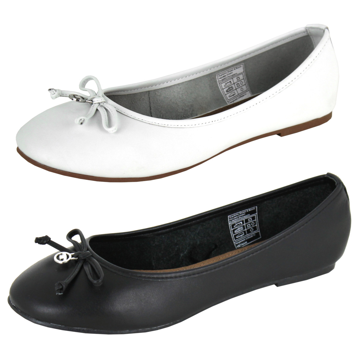 Tom Tailor 4894301 klassischer Leder Ballerina mit Schleife weiß schwarz 36-42
