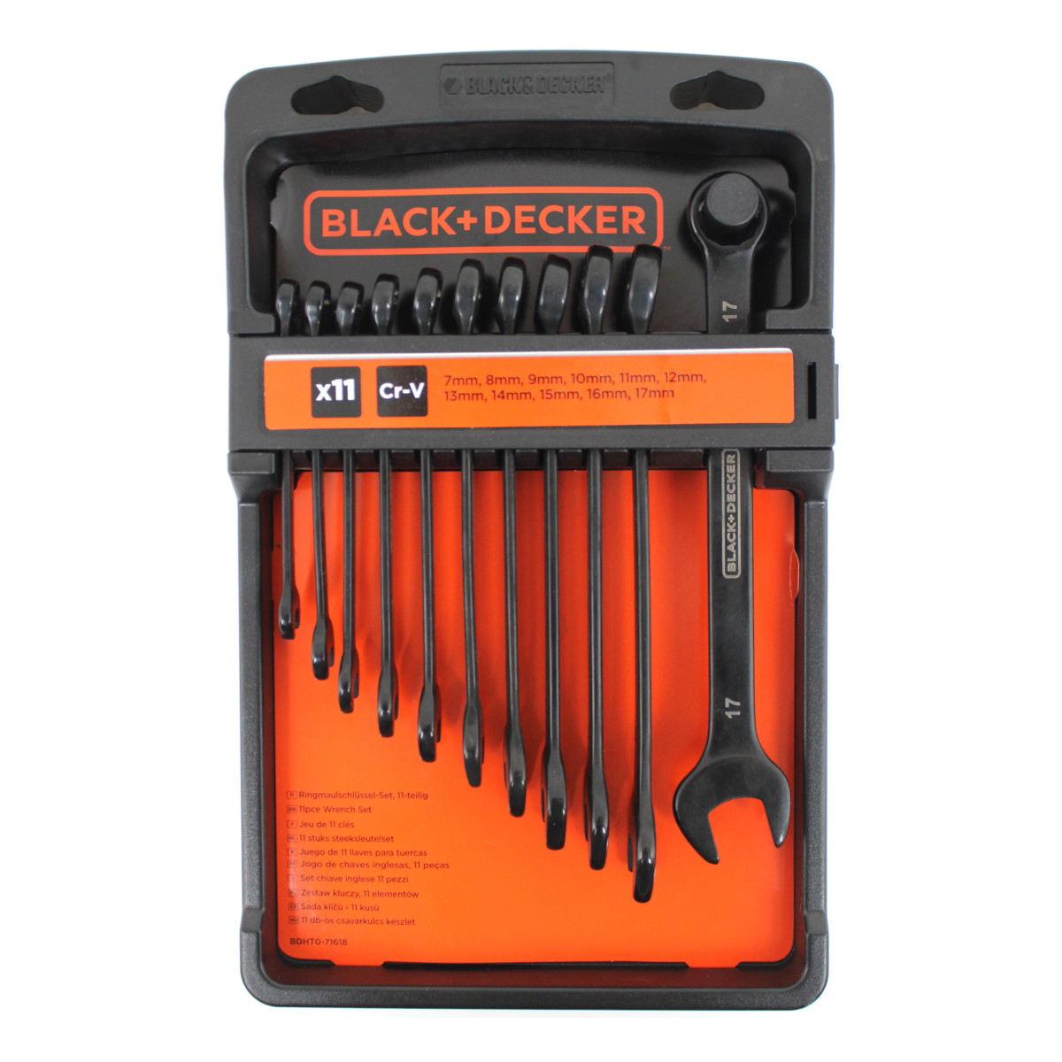 Black & Decker Ringmaulschlüssel Set 11-teilig 7 mm bis 17 mm Stahl Cr-V schwar