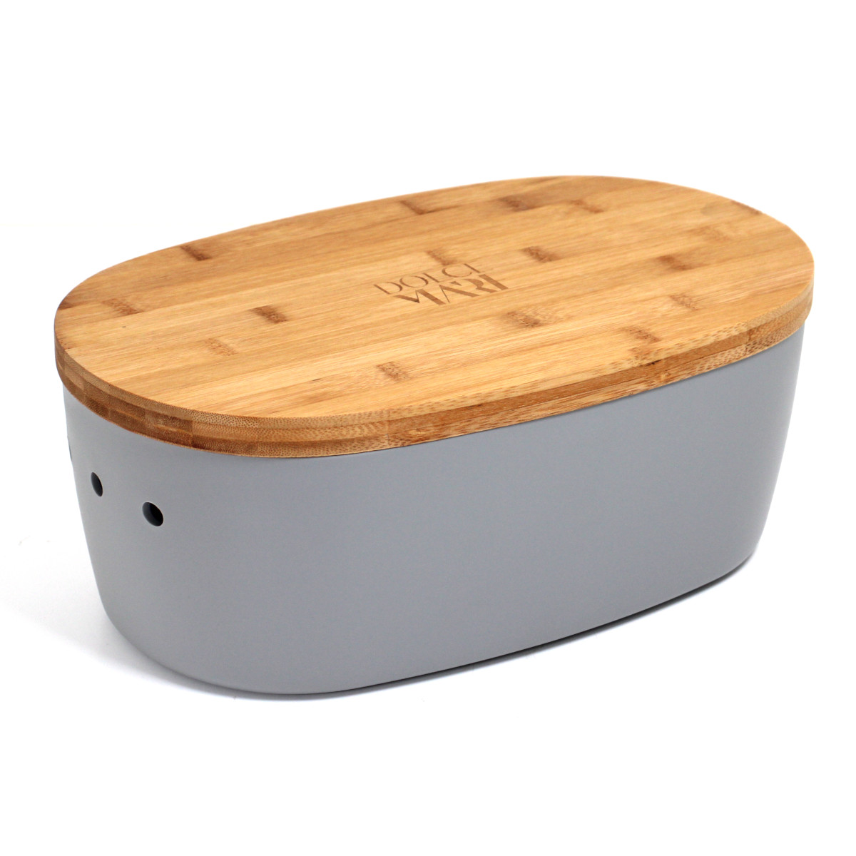 Dolce Mare Brotbehälter Brotbox Brotdose Brotkasten Bambus Schneidebrett Grau