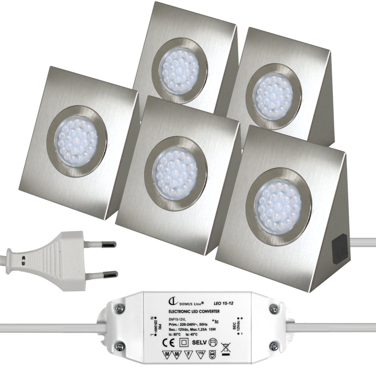 5er LED SET Trafo Edelstahl Keilförmig Unterbauleuchte Strahler warmweiß 5x1,