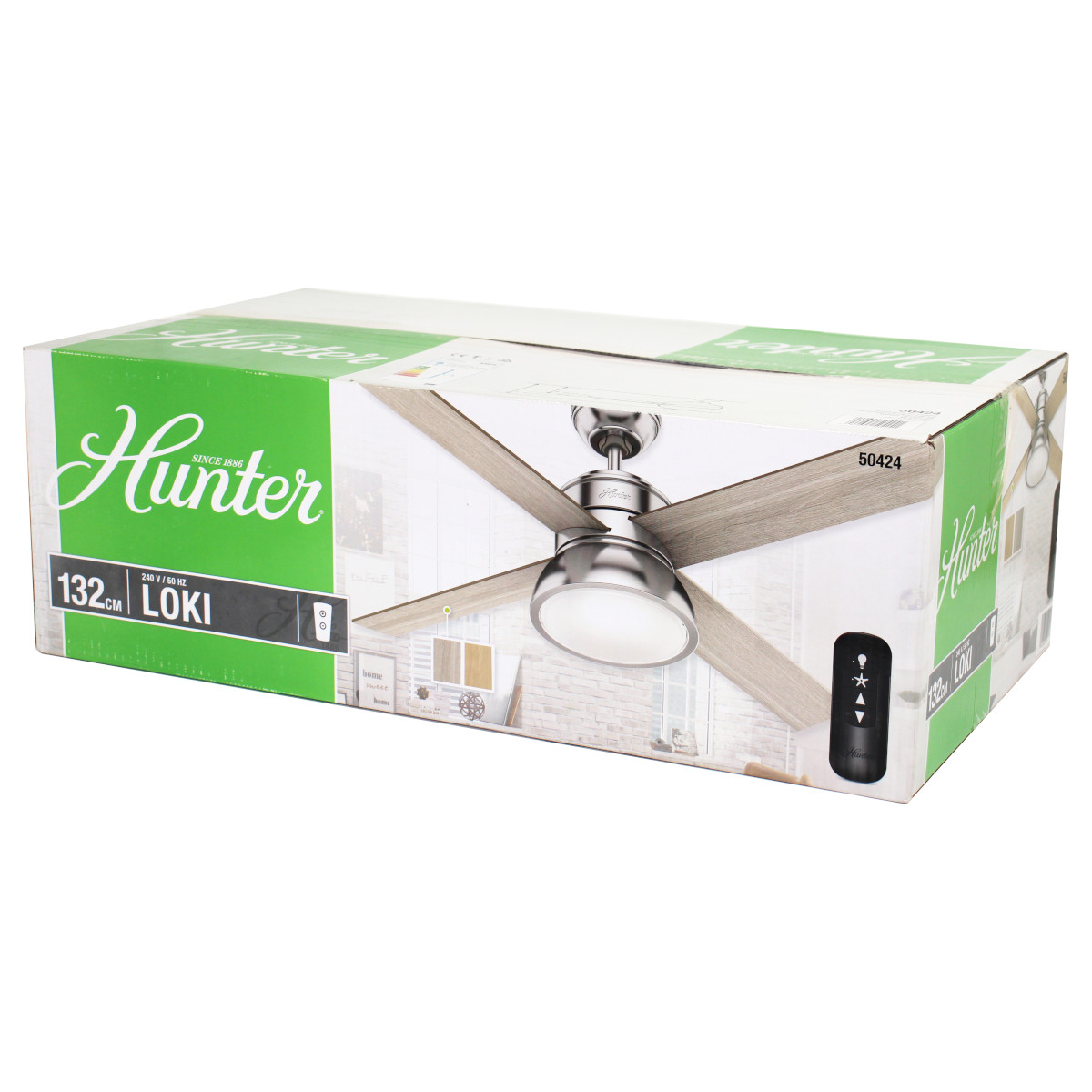 Hunter 50424 Loki Deckenventilator Licht Fernbedienung Eiche helles Holz 132 cm