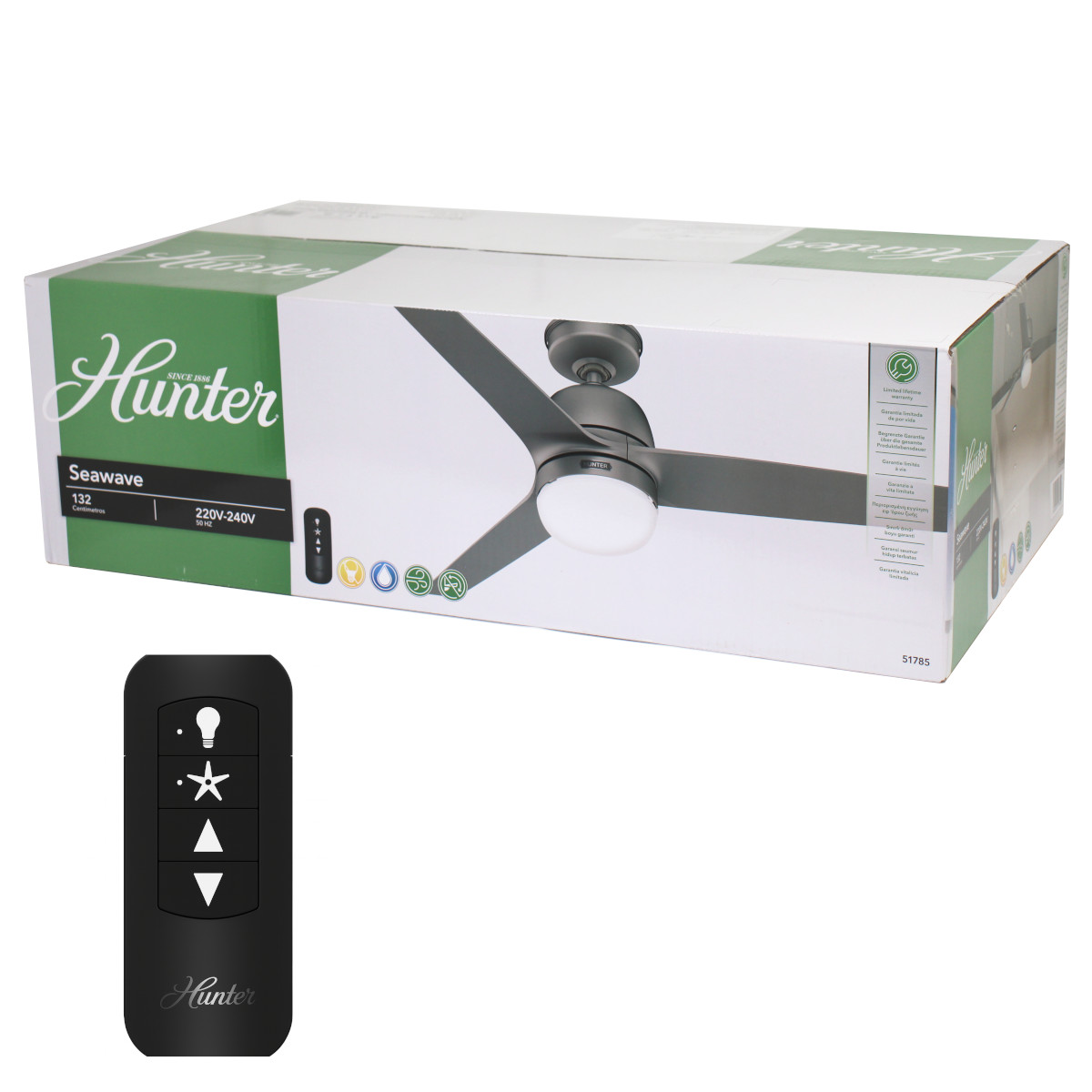 Hunter 51785 Seawave Outdoor Deckenventilator Licht Fernbedienung Silber 132 cm