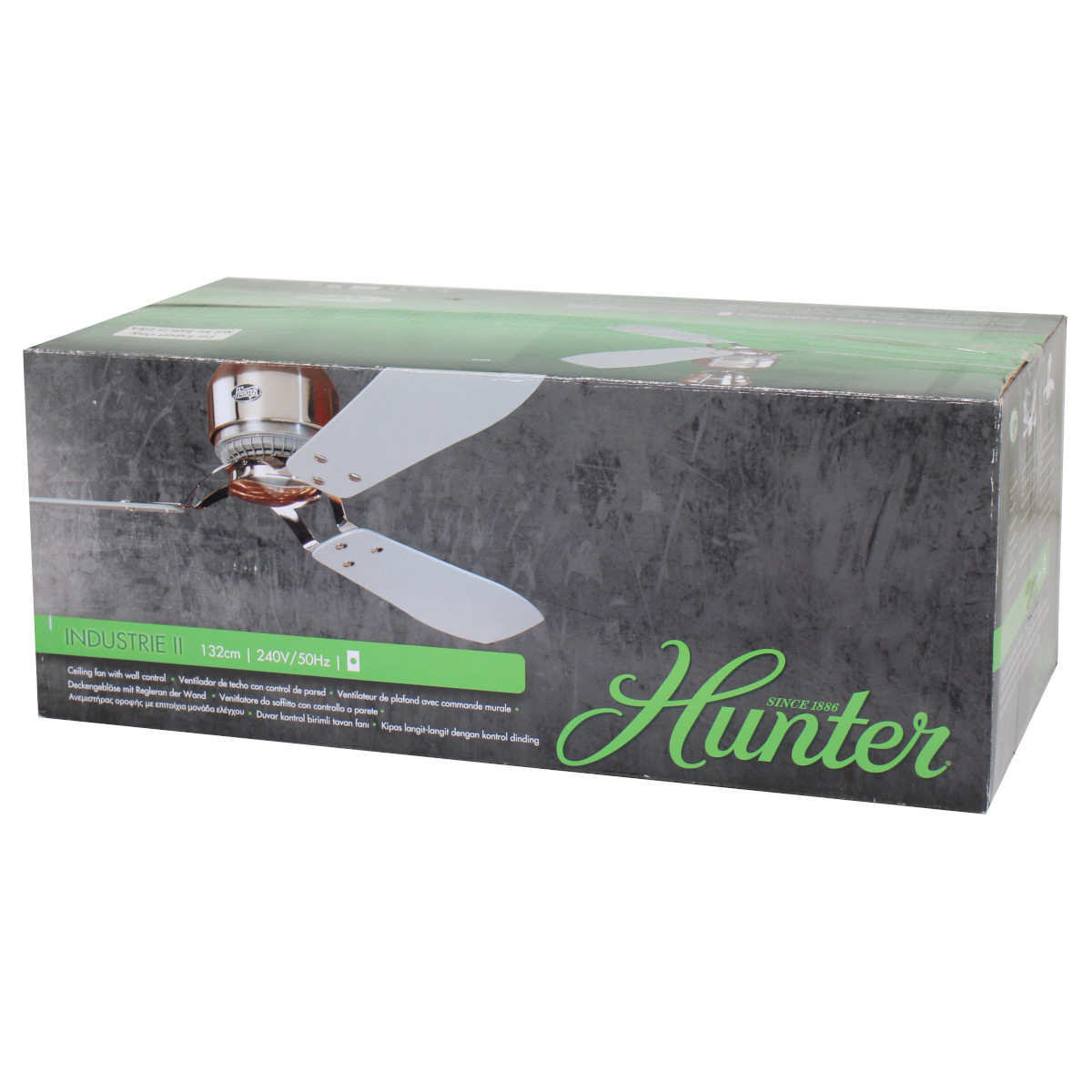 Hunter 24542 Industrie II Deckenventilator Ventilator Chrom Grau Teak 132 cm