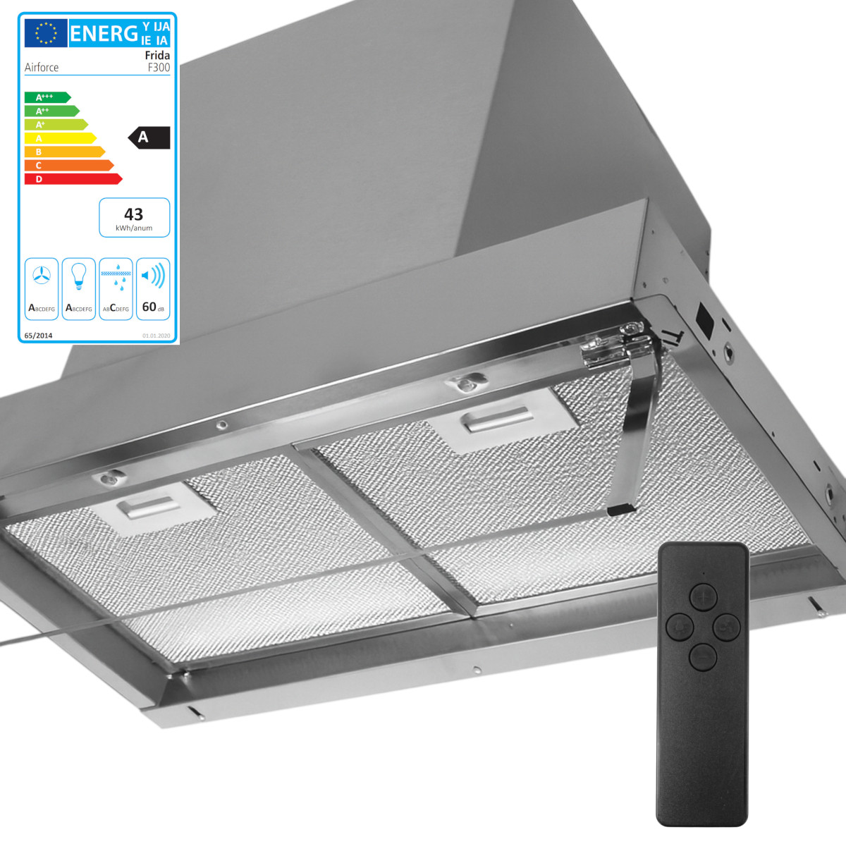 Airforce F300 Unterschrank Einbau Dunstabzugshaube 60 cm Edelstahl Fernbedienung