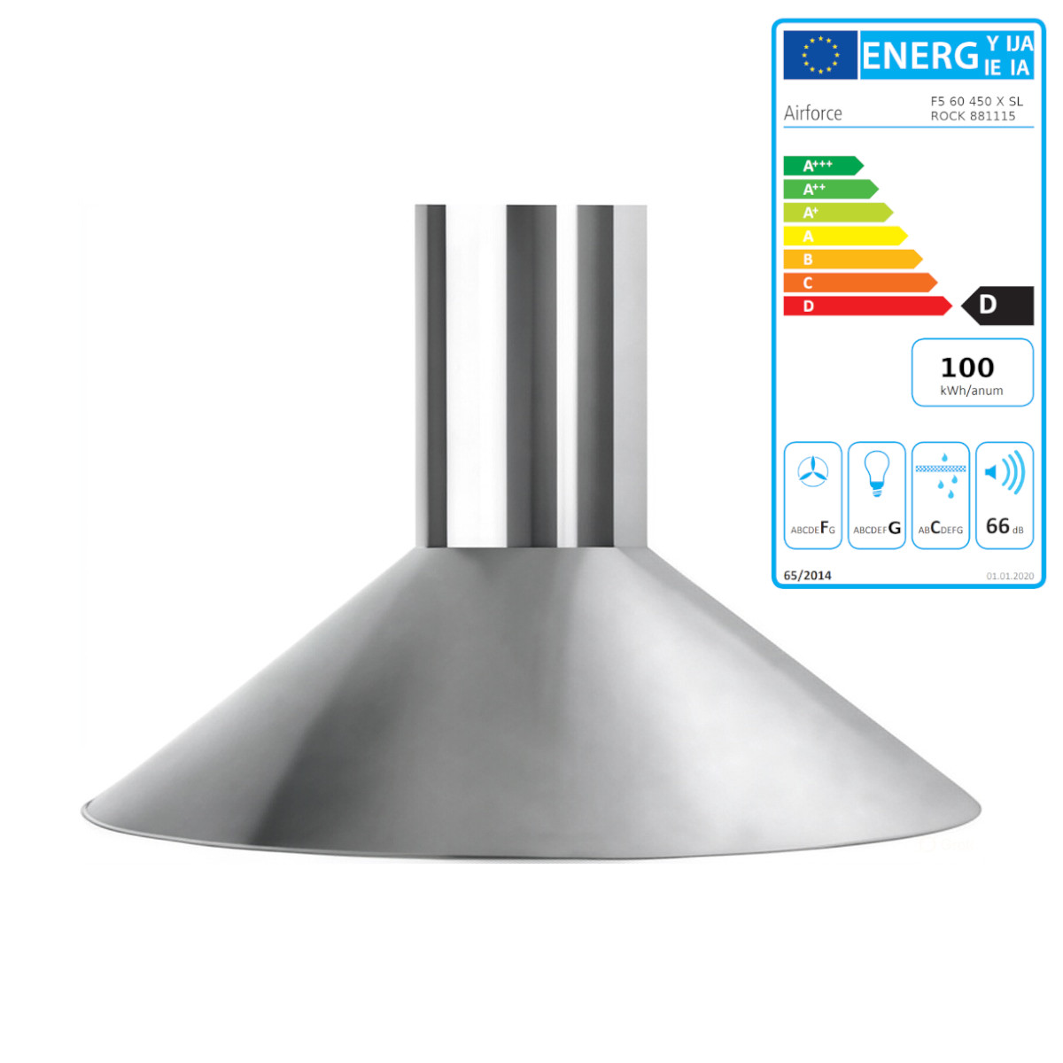 Airforce F5 Rock Dunstabzugshaube halbrund Edelstahl 60 cm mit Kamin 