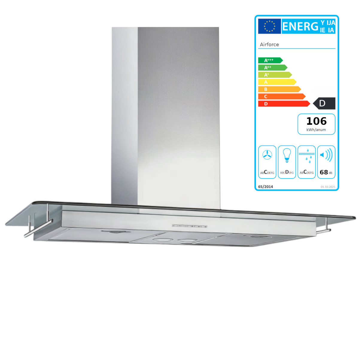 Airforce F37 Capri Inselhaube 90 x 60 cm Dunstabzugshaube Edelstahl Rauchglas