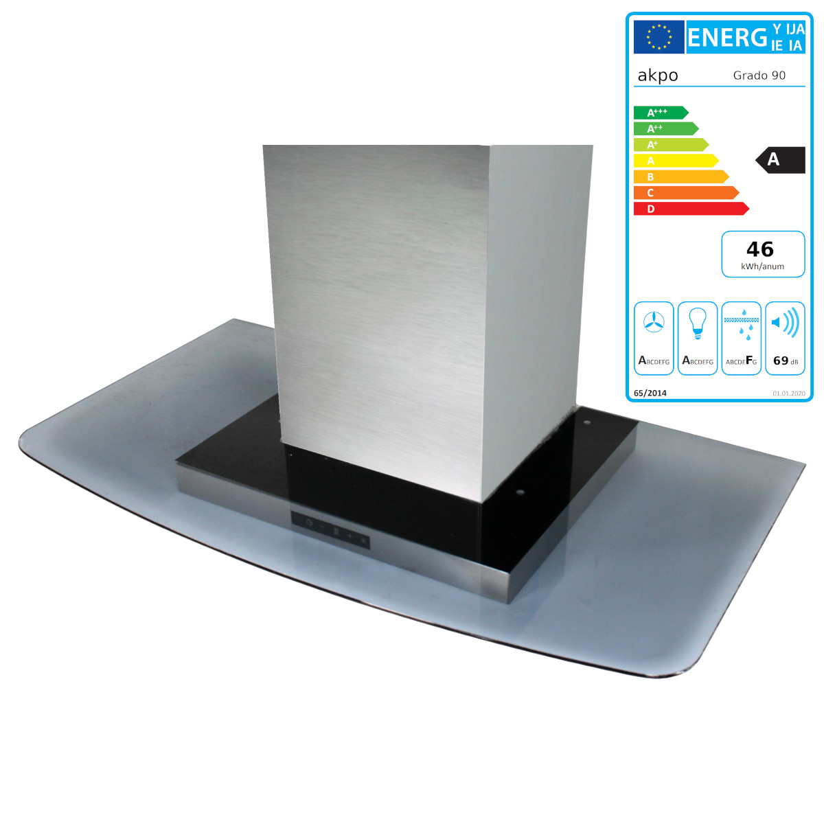 AKPO Grado 90 Wandhaube Dunstabzugshaube Edelstahl Rauchglas 90 cm