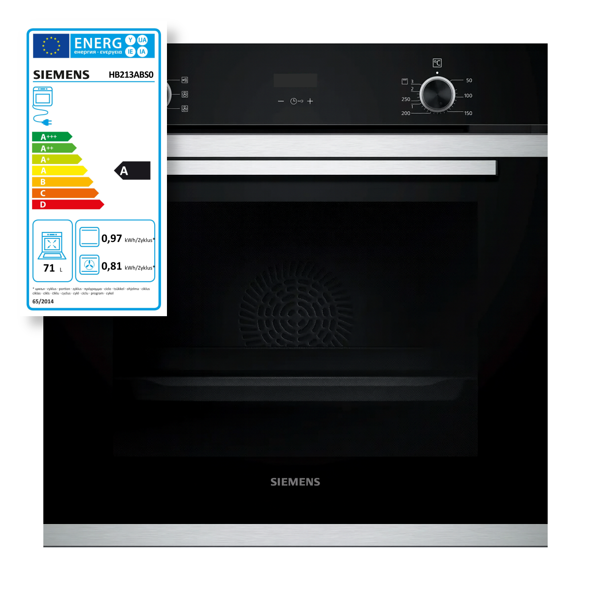 Siemens iQ300 HB213ABS0 Einbau Backofen 71L 60cm Heißluft Grill EEK A Edelstahl