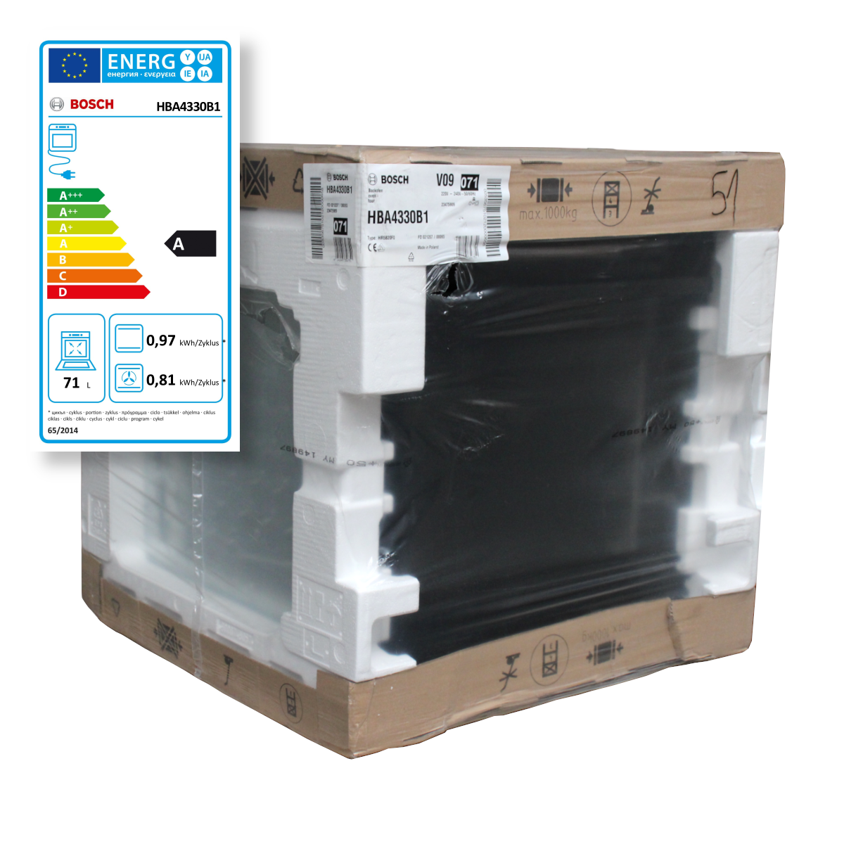 Bosch Serie 4 HBA4330B1 Einbau Backofen Heißluft 71L 60cm Schwarz