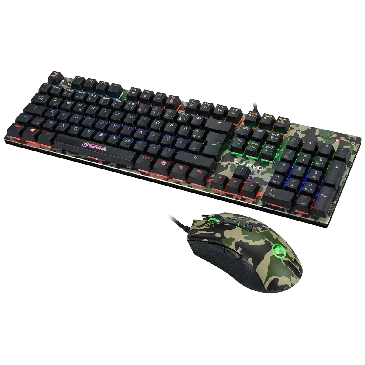 Marvo Scorpion KM435DE Camouflage mechanische Tastatur Kailh Red + Maus RGB USB