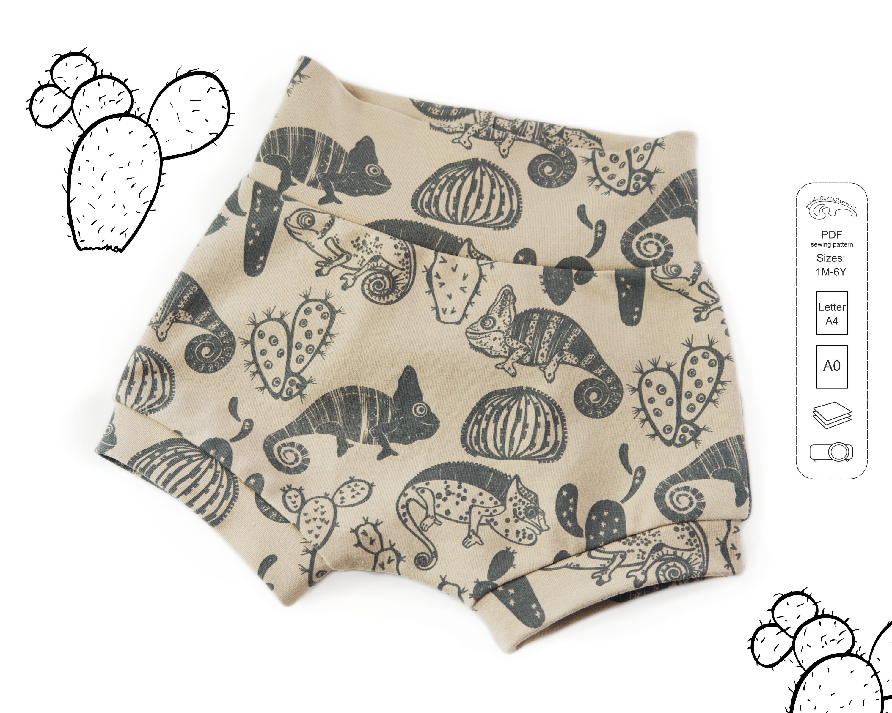 Baby and kids shorts Sewing Pattern PDF, easy sewing pattern, sizes 1M