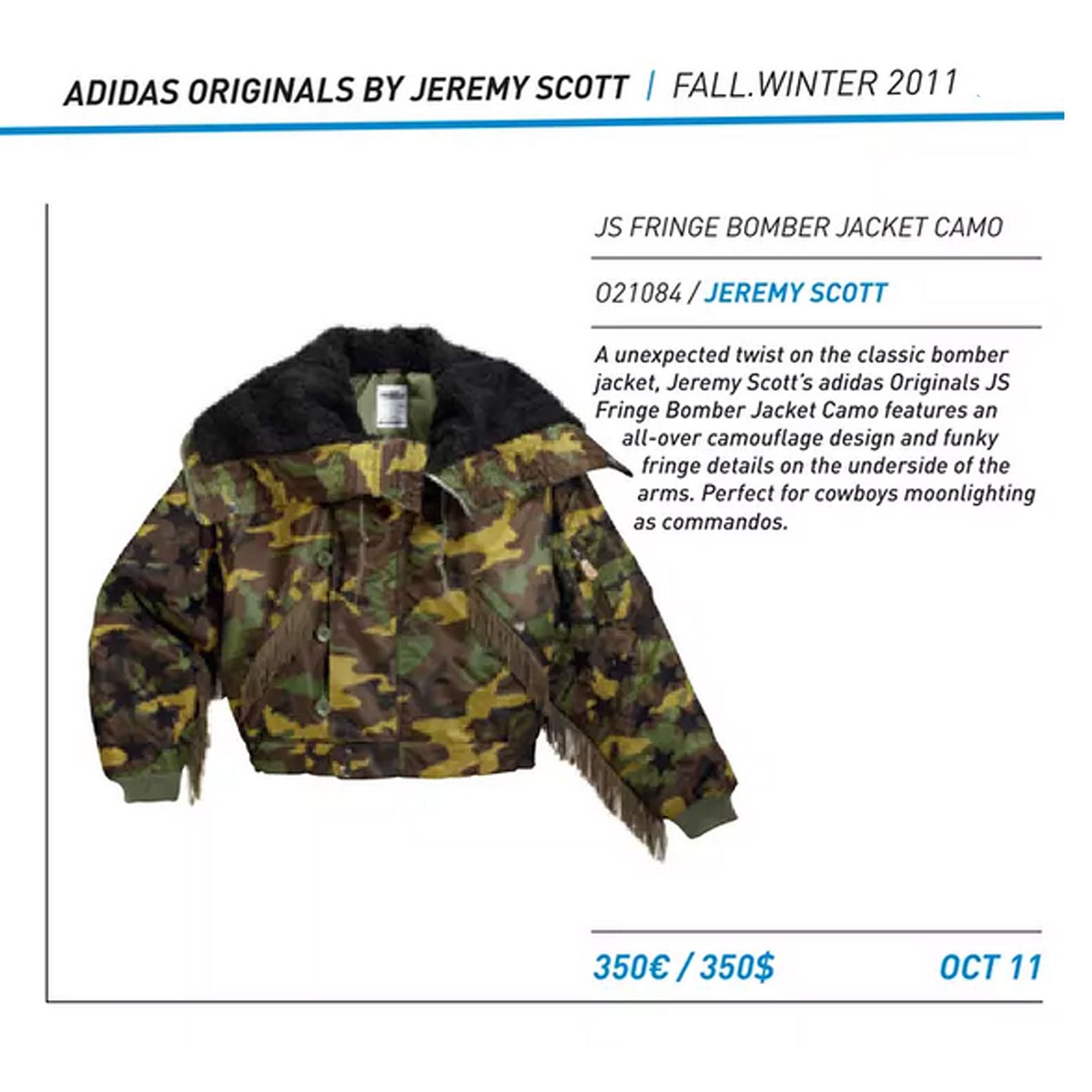 Adidas Jeremy Scott Fringe Bomber Jacket Padded Camo Jacket