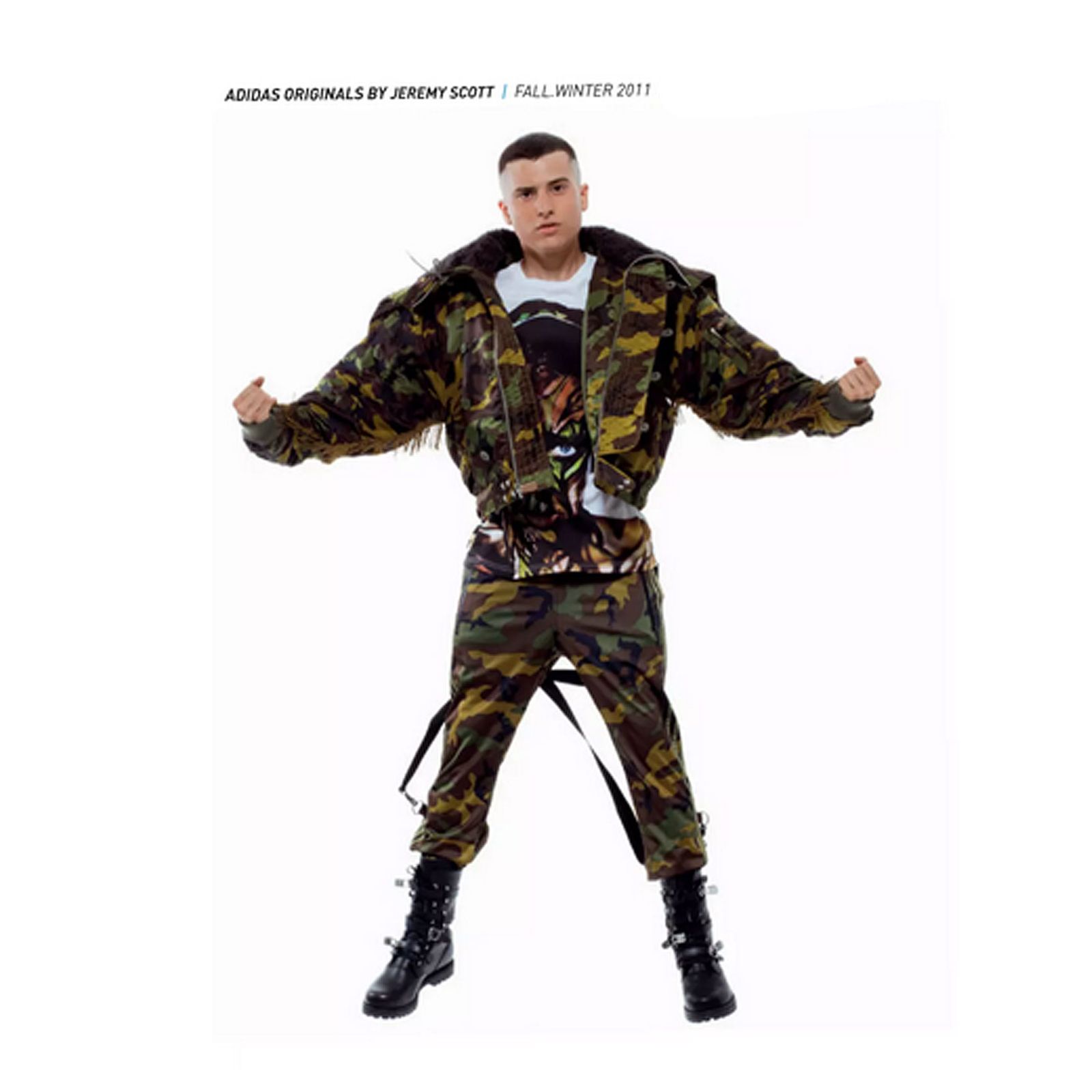 Adidas Jeremy Scott Fringe Bomber Jacket Padded Camo Jacket