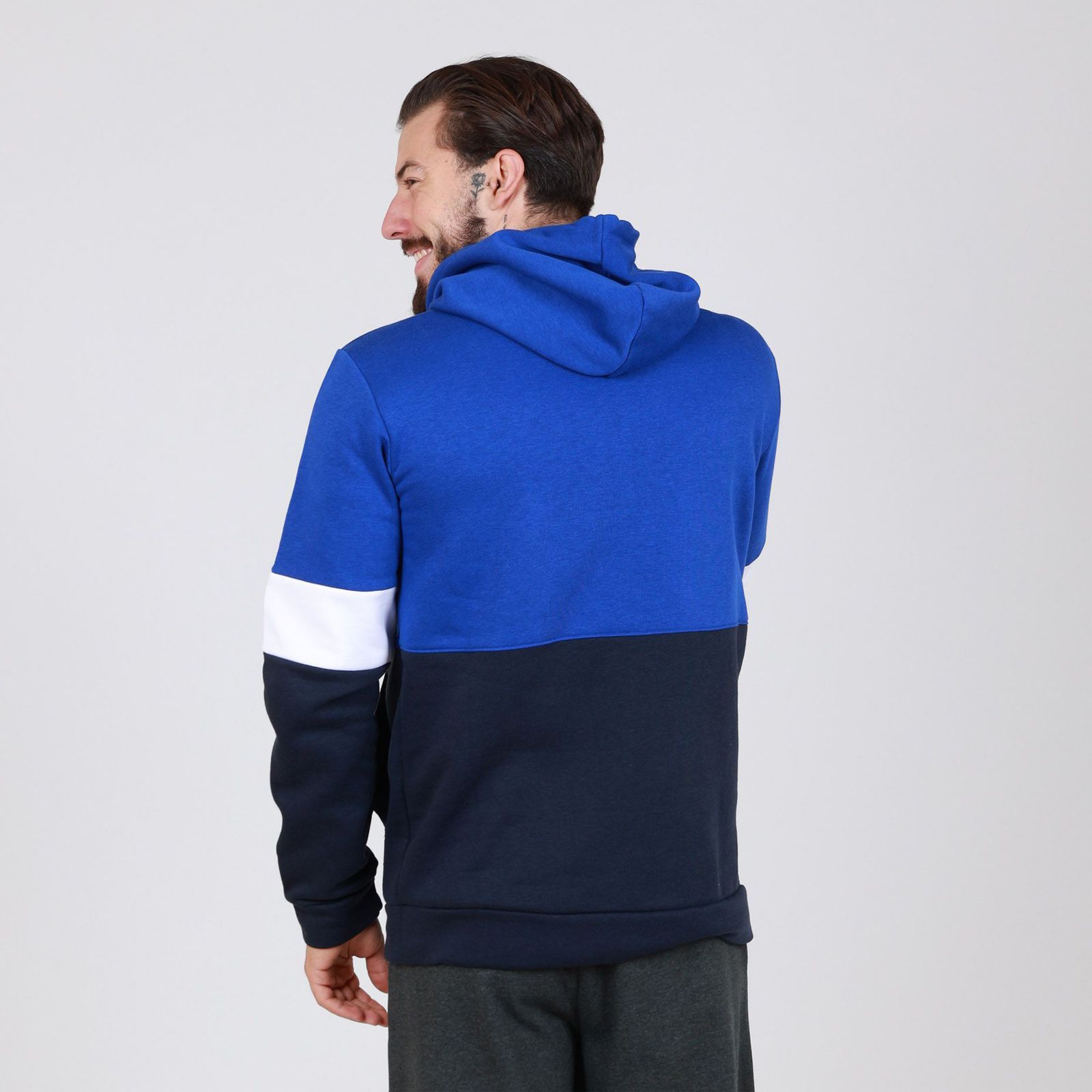 Adidas Men's Colorblock Hoodie Fleece Sweatshirt Blue White Navy | eBay UK
