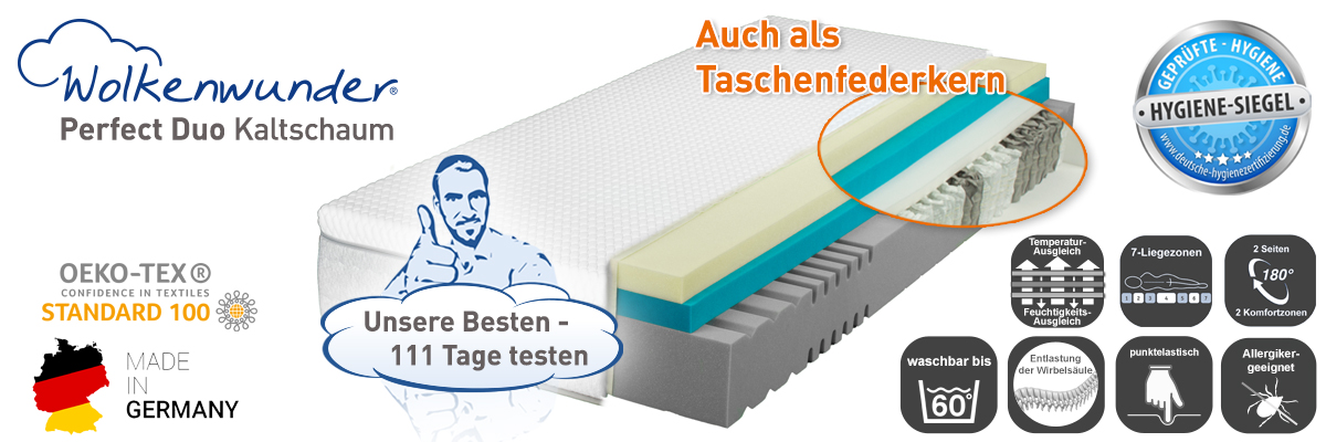     Wolkenwunder Perfect DUO KS Kaltschaummatratze inkl. integriertem Topper