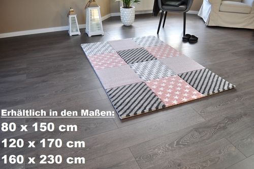 Hochwertiger FLORA Design Teppich Relief TF-21 Rosa Grau Weiß STERNE 160 x 230 alt-