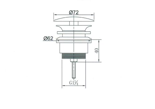 Design Schaftventil universal DWU72-UNI-CB nicht verschließbar mit Permanentablauf 5/4" x Ø 72mm