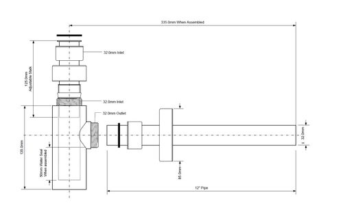 McAlpine Design Siphon Sifon CA32MINI-CB Flaschengeruchsverschluss 1 1/4" 32mm Abgang