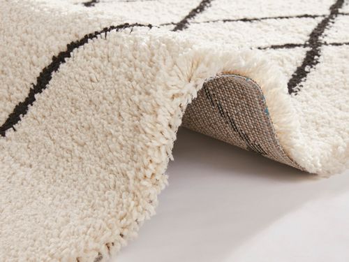 Design Velours Hochflor Teppich 160 x 230 cm Touch Creme Schwarz HF-1