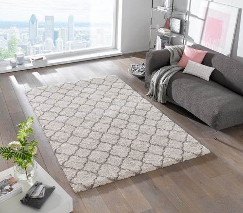 Design Velours HochflorTeppich 160 x 230 cm Luna Creme Grau HF-4