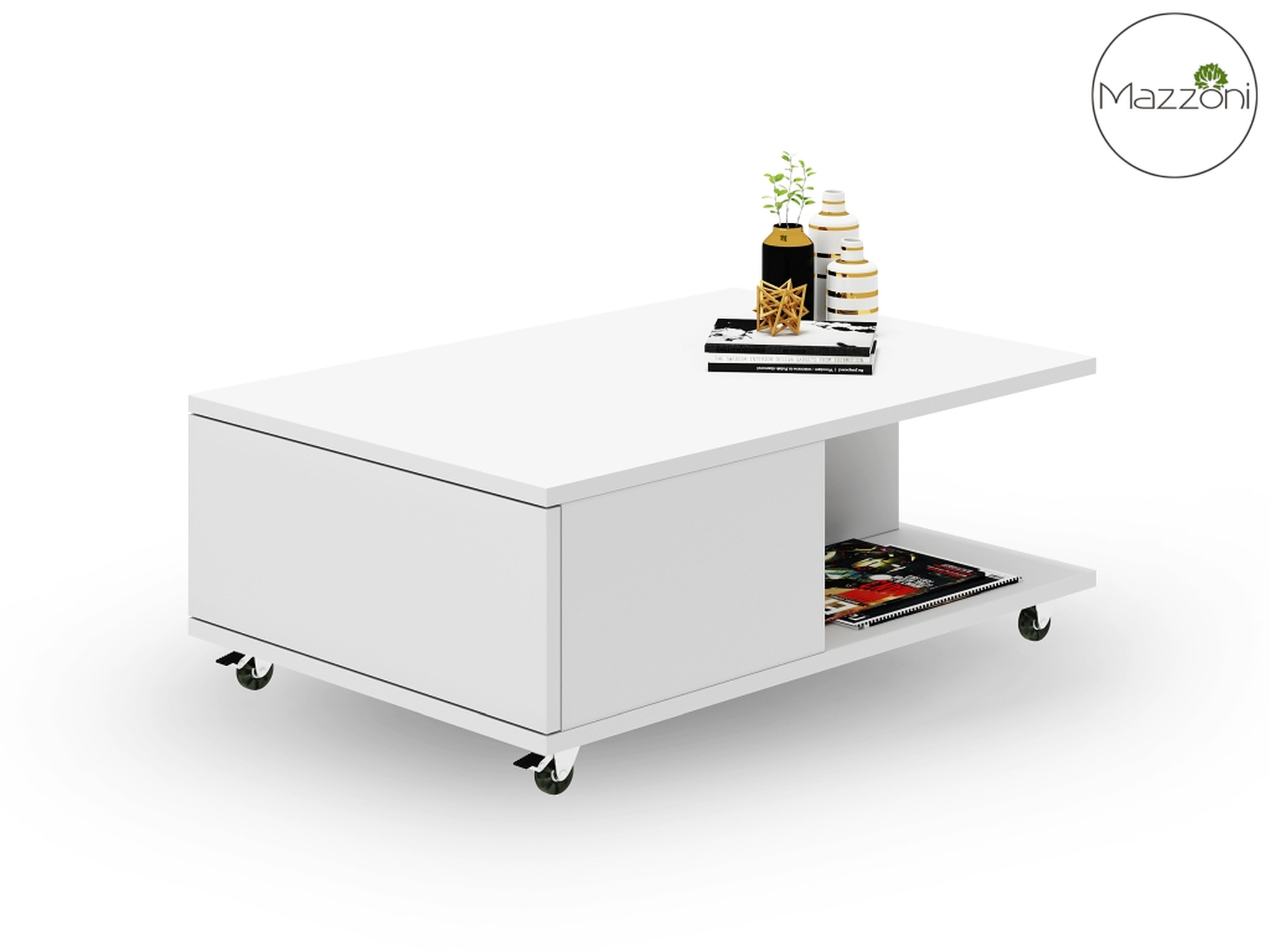 Design Couchtisch Tisch Vienna Weiß matt Wohnzimmertisch mit Rollen