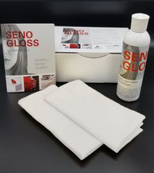 SENOGLOSS Pflege & Schutz Hochglanzmöbel Küchen Möbelpolitur 250 ml + 2x Poliertuch Set Hochglanzpflege entfernt Kratzer Küchenpolitur Möbelpflege auch für Küchenfronten Seno gloss