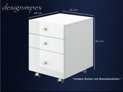 Design Rollcontainer Rollwagen Container Büroschrank HN-555 Weiß Hochglanz Home Office
