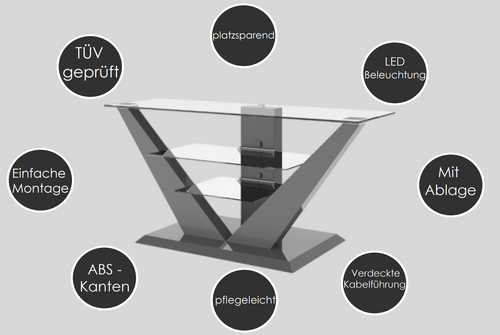 Design TV Schrank HL-111 Hochglanz Glas LED TV Möbel TV Rack TV Ständer Fernsehtisch
