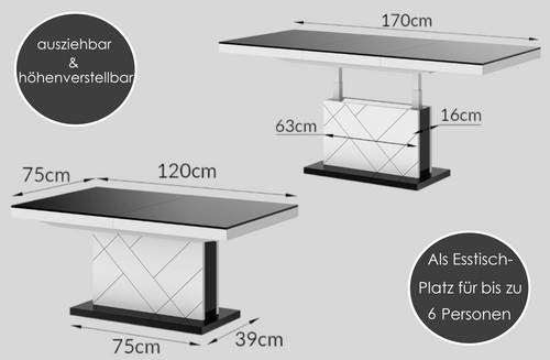 Design Couchtisch Tisch HM-333 Hochglanz höhenverstellbar ausziehbar  alt-