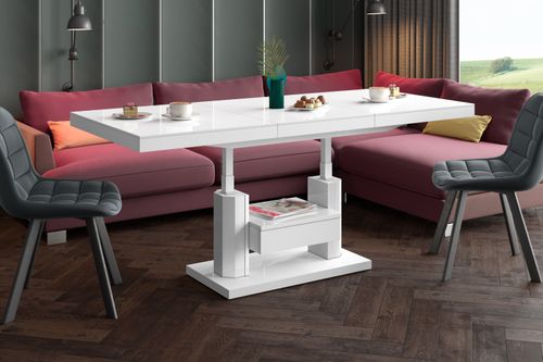 Design Couchtisch Tisch mit Schublade HM-120 Hochglanz stufenlos höhenverstellbar ausziehbar Esstisch alt-