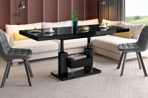 Design Couchtisch Tisch mit Schublade HM-120 Hochglanz stufenlos höhenverstellbar ausziehbar Esstisch