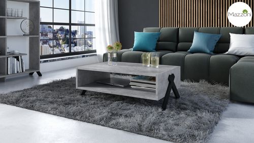Design Couchtisch Regal Fernsehtisch Vik Set Beton - Schwarz matt Betonoptik TV Rack Wohnzimmertisch