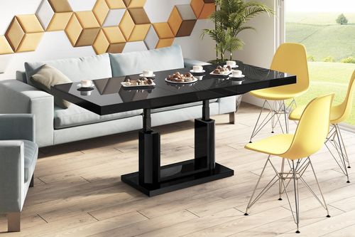 Design Couchtisch Tisch H-120 Hochglanz stufenlos höhenverstellbar ausziehbar Esstisch alt-