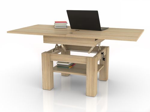 Design Couchtisch Tisch Cleo stufenlos höhenverstellbar 57 - 69cm aufklappbar 75 / 150cm Esstisch