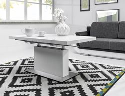 Design Couchtisch Tisch MN-3 Seidenmatt Glas höhenverstellbar & ausziehbar Esstisch