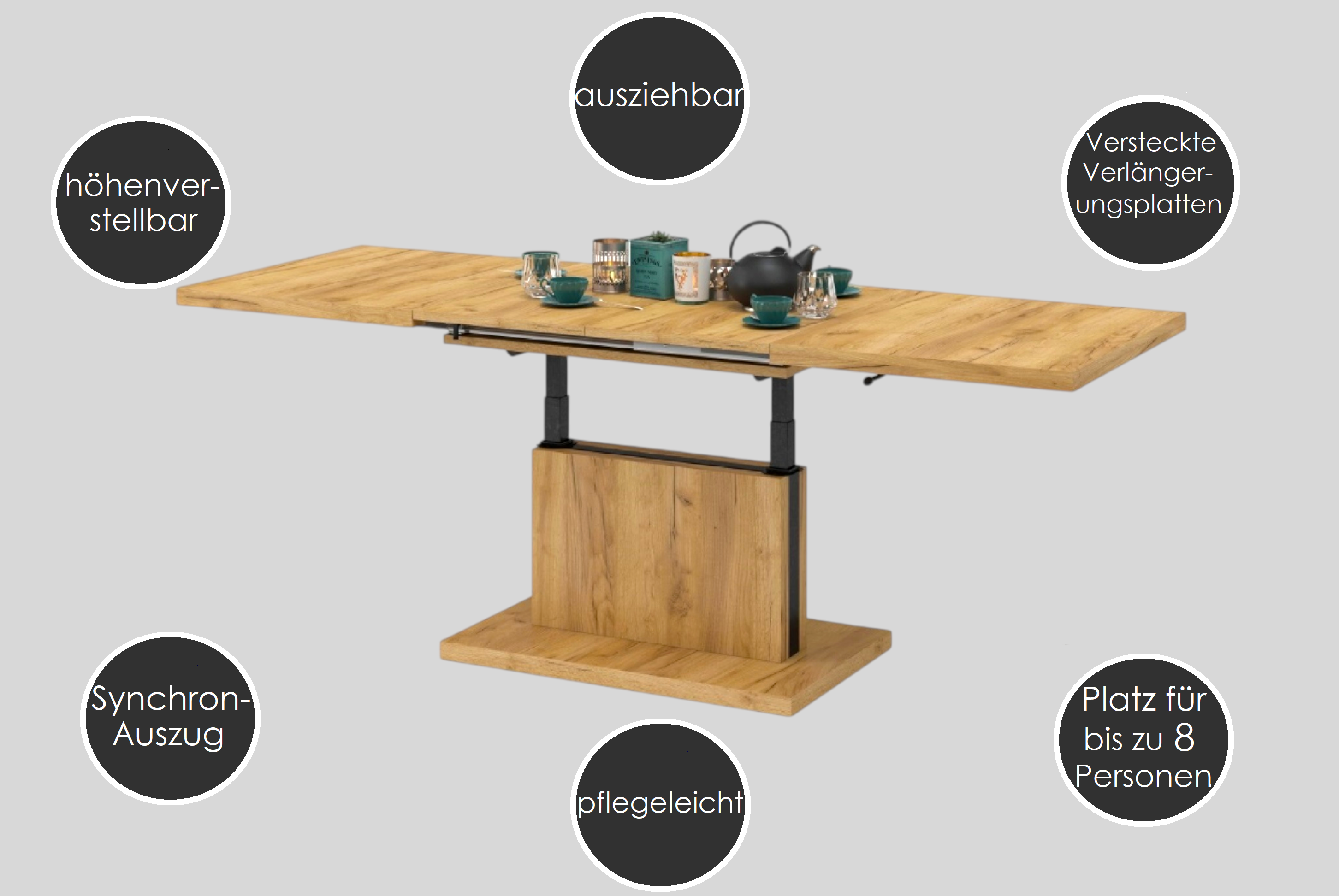 AlpiMeble Couchtisch Sena X - Höhenverstellbar & Ausziehbar Von 120cm Bis 200cm